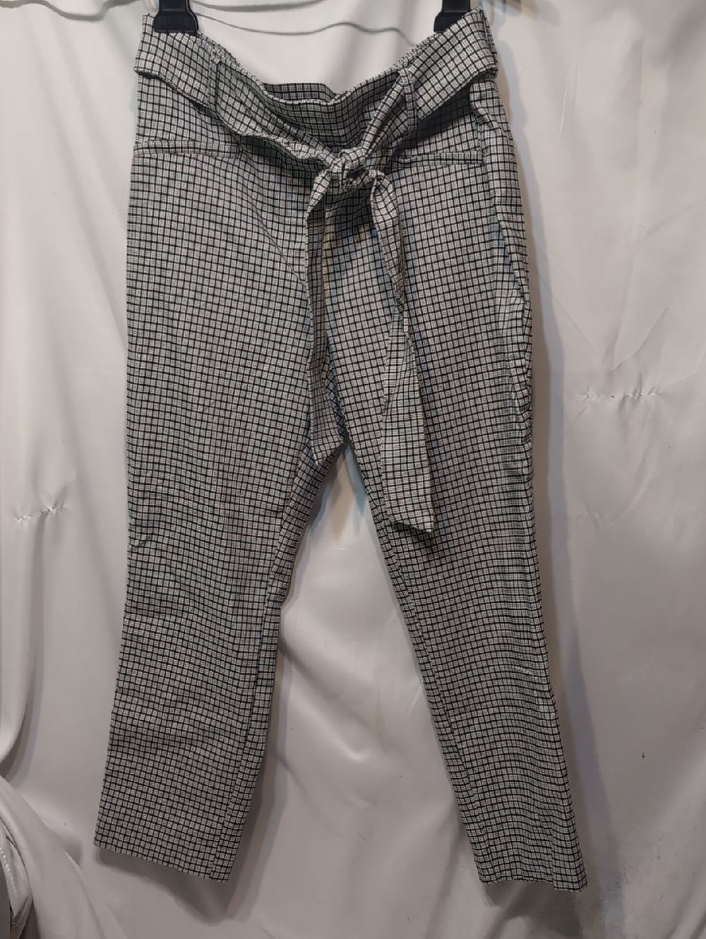 Women's Jules & Leopold Black & White Check Tie-Waist Straight Leg Pants Size XL
